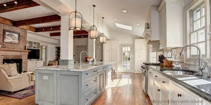 galley kitchen with island