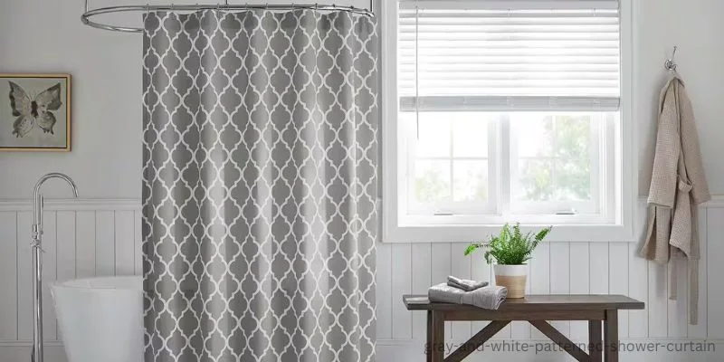 gray and white patterned shower curtain
