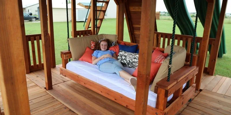 wooden outdoor swing chair and bed