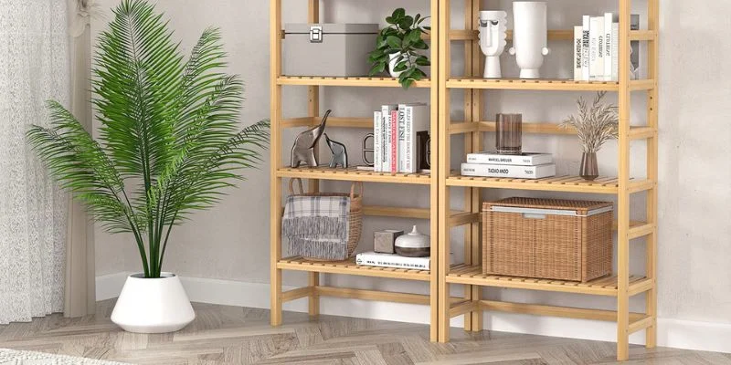 wooden ladder style foldable bookshelf