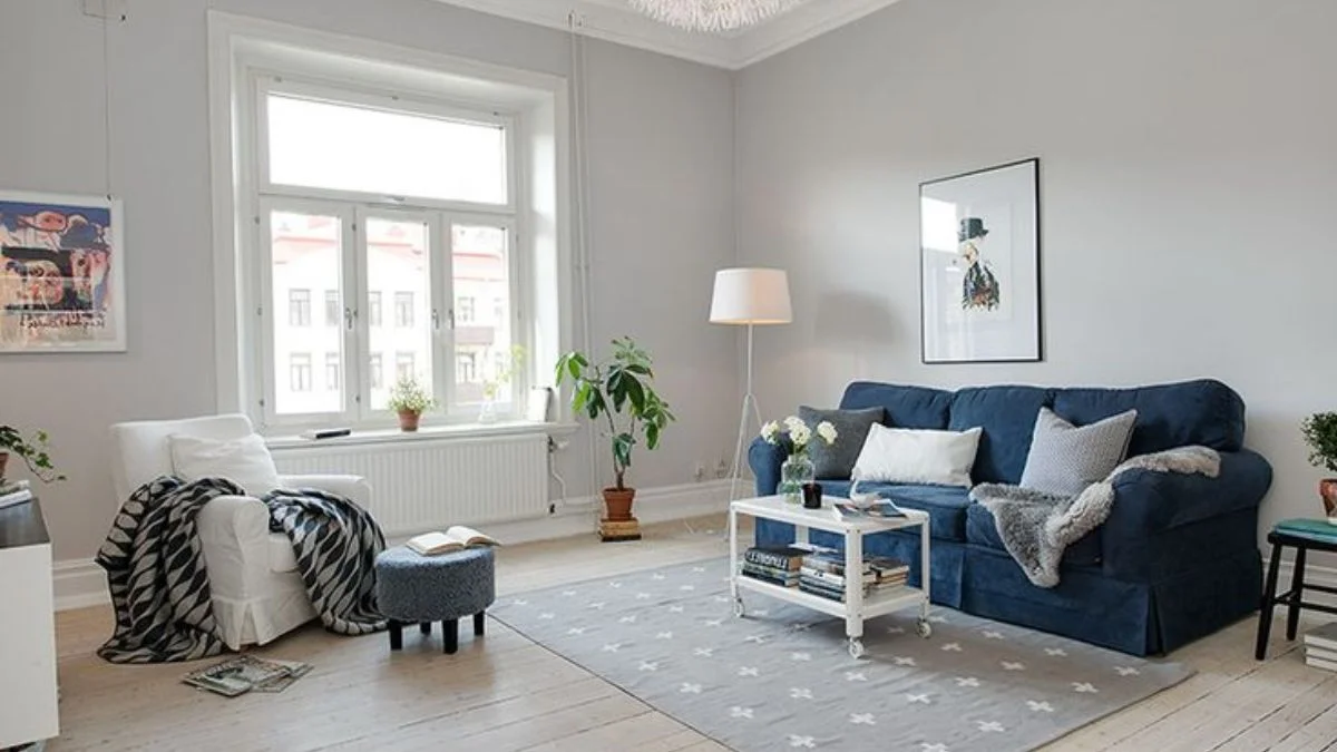 Neutral Harmony with Blue Sofa